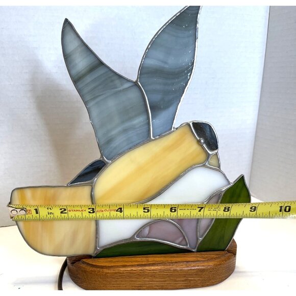 TIFFANY STYLE Stained Glass Hummingbird Flower Table Lamp Night Light Wood Base - Picture 7 of 10